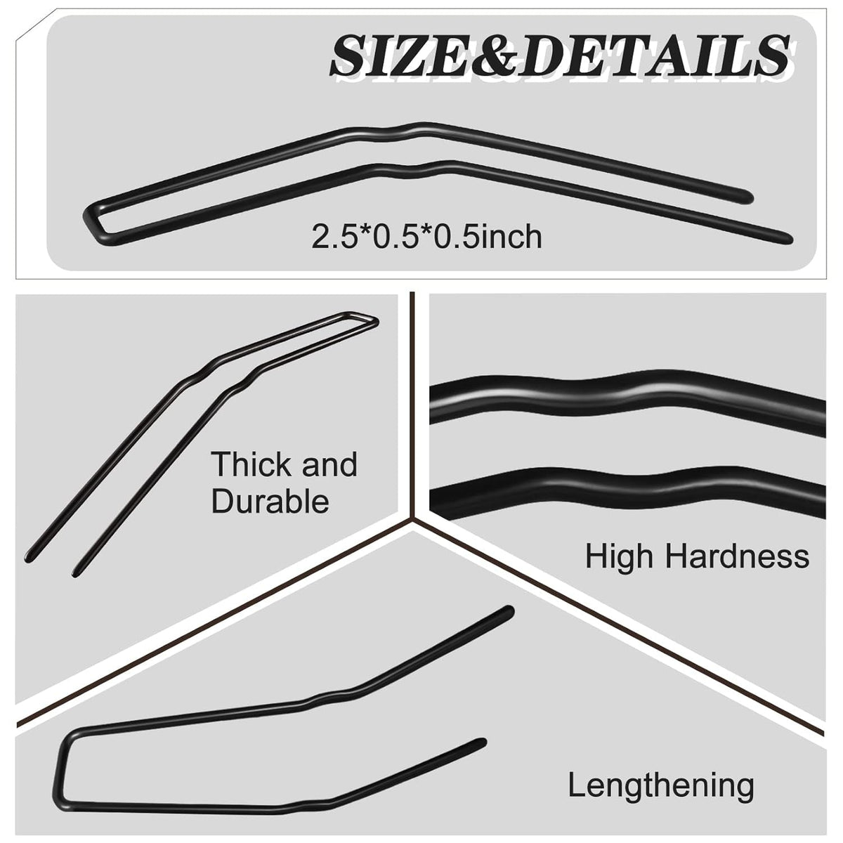 24 Pcs U Shaped Hair Pins, Ballet Bobby Pins for Updo with Storage Box, Metal U Bun Hair Forks for Women Girls, Thick, Thin, Long, Curly Hair - Hair Styling (Black, 2.5 Inch)