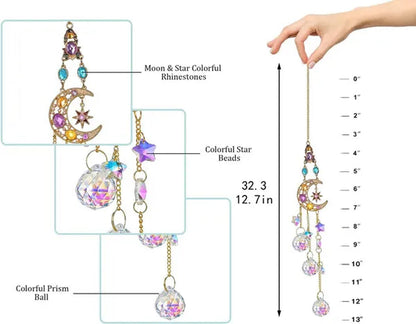 Crystal Rainbow Suncatcher with Rhinestones Hanging Glass Suncatcher for Window (MOON&STAR&SUN)