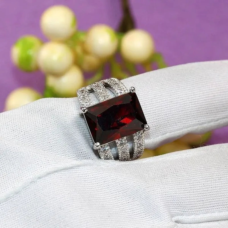 925 Sterling Silver Women Girls Fashion Garnet Ruby Topaz Gemstone Wedding Rings Jewelry
