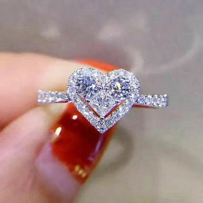 Silver Heart Shaped Gemstone Diamond Ring Sapphire Wedding Rings for Women Fashion Stonego Jewelry Accessories