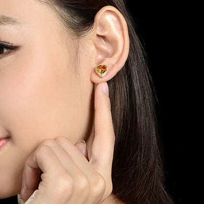 Romantic 18k Golden Plated Copper Setting Heart Shape Citrine  Jewelry Set Love Shape Pendant Necklace Heart Micro Inlaid Cubic Zirconia Stud Earrings Butterfly Open-End Ring Flower Bracelets for Women Gifts