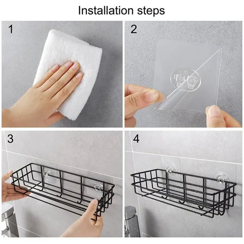 Wall Mounted Hanging Storage Shelf Kitchen Bathroom Shower Storage Rack Punch Free