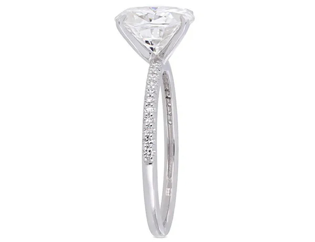 2.00 Carat (ctw) Solitaire Oval Synthetic Moissanite Engagement Ring in 14K White Gold with Diamonds 1/10 Carat (ctw I1-I2)