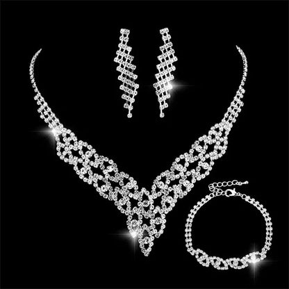 Women's Jewelry Set Rhinestone Crystal Bride Statement Choker Necklace Tiara Crown Link Bangle Bracelet Teardrop Dangle Earrings Set for Wedding Party Silver Plated White Crystal Necklace Earrings Bracelet