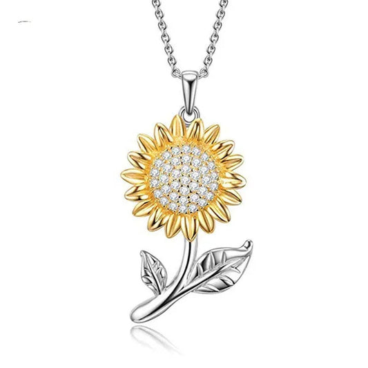 925 Silver Sunflower with CZ Warmth Positivity Pendant Necklace Jewelry for Women Girls