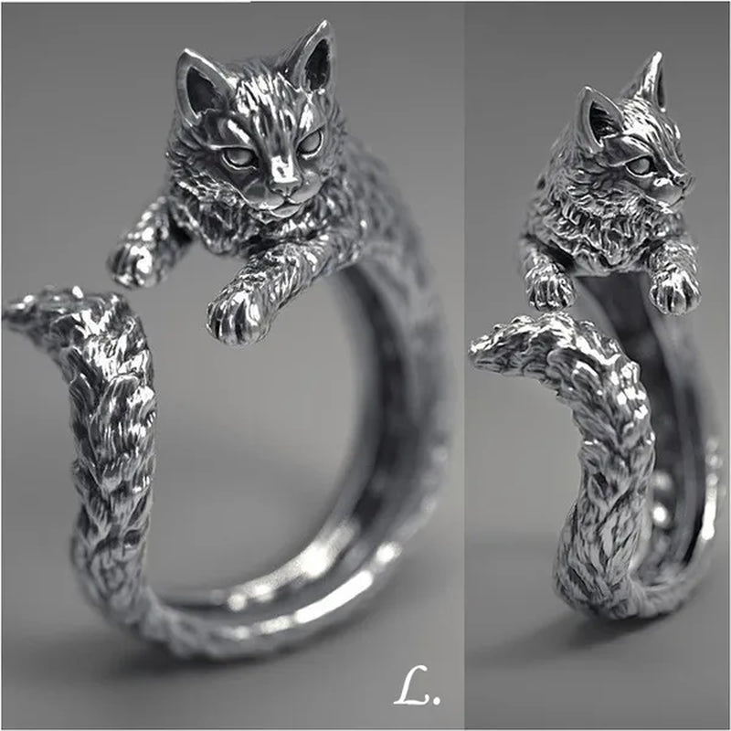 1Pcs Cute Cat Kitten Ring Animal Opening Ring Cocktail Party Women Cute Pet Adjustable Rings Anniversary Jewelry Gift