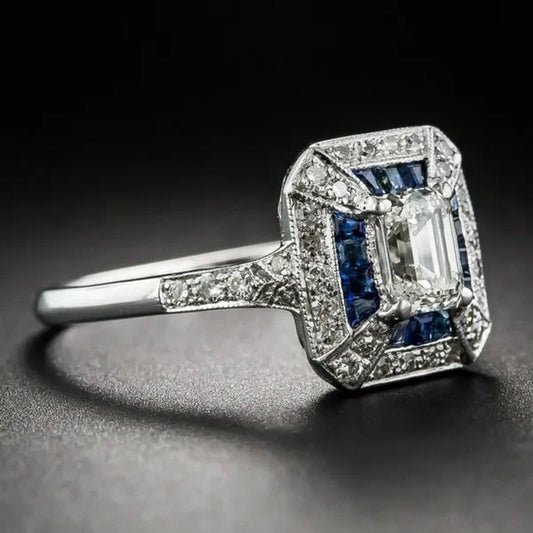 1.69 Carat Emerald-Cut Art Deco Style Sapphire Engagement Ring