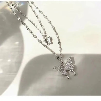 Delicate and Creative Women's Zircon Necklace Butterfly Necklace Double Layer Necklace Women's Geometric Necklace Butterfly Necklace Fashion Women's Jewelry Accessories Festival Wedding Engagement Valentine's Day Anniversary Gift Christmas Gift Jewelry