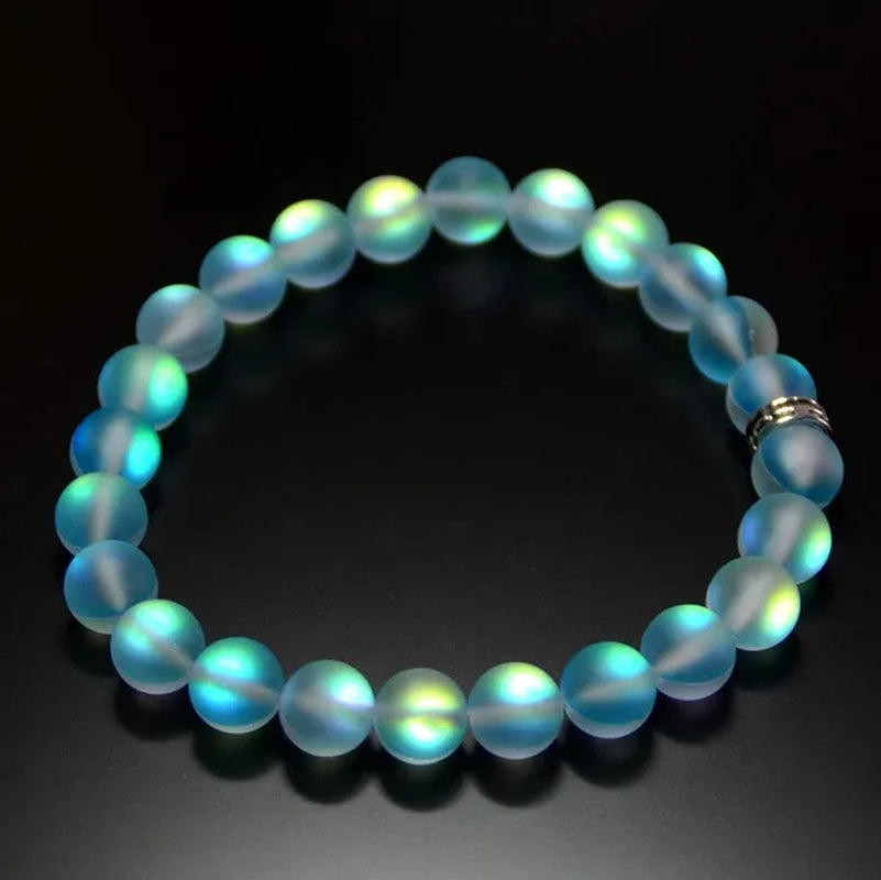 Mermaid Glass Quartz Glowing Aura Moonstone Matte 8mm Bracelet