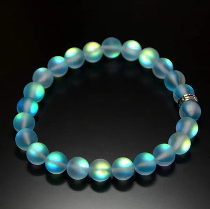 Mermaid Glass Quartz Glowing Aura Moonstone Matte 8mm Bracelet