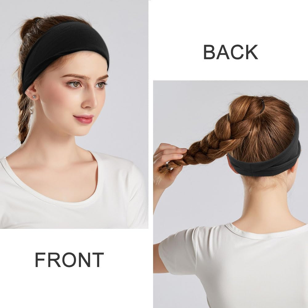 Fashion Headbands for Women Wide Headband Yoga Workout Head Bands Hair Accessories Black Band 6 Pack