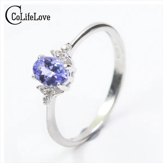 Fashion silver gemstone wedding ring 4 mm * 6 mm flawless natural tanzanite silver ring solid 925 silver tanzanite ring romantic gift for woman