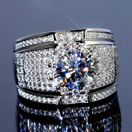 Fashion Luxury Jewelry Silver Plated Cubic Zirconia Men's Rings Women's Rings Wedding Engagement Anniversary Gift Ring Size US 5-13