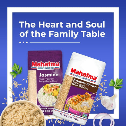 Brown Jasmine Rice Bag 2Lb, Brown Thai Jasmine Rice, Microwave Rice in 20 Minutes or Cook on Stovetop in 30 Minutes