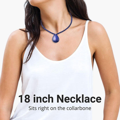 Shop LC Lapis Lazuli Necklace in 925 Sterling Silver - Lapis Lazuli Teardrop Pendant Beaded Necklace - 18" Necklace Length Costume Jewelry for Women Christmas Gifts for Women