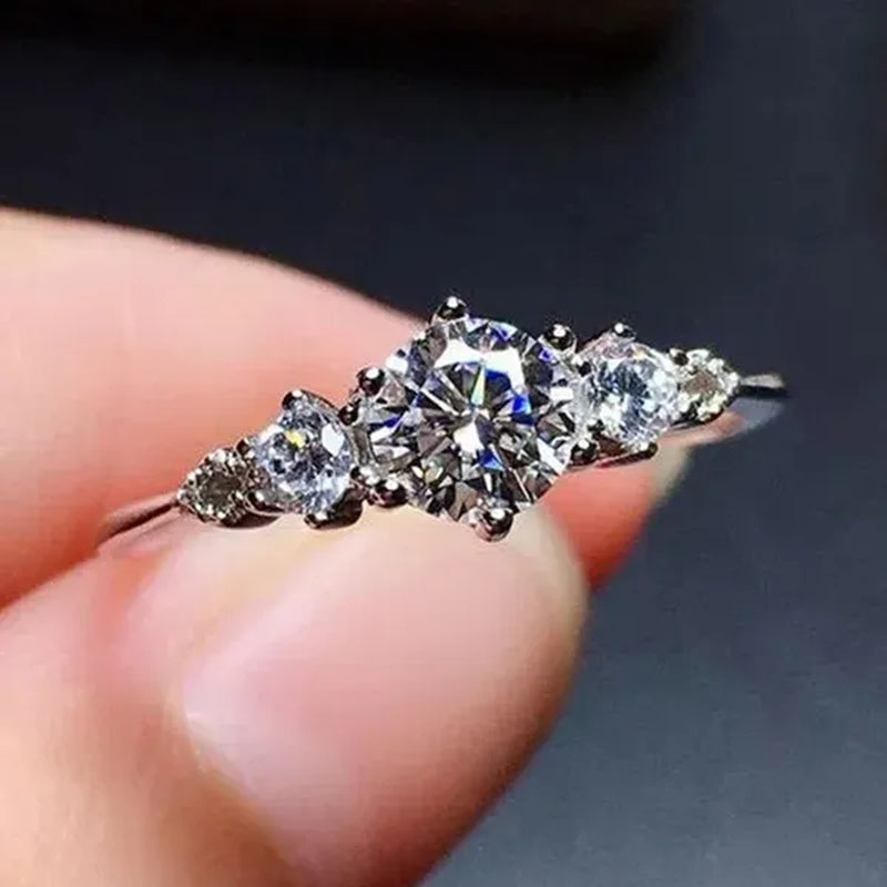 Luxury Women's Fashion Silver Color Ring Round Cut Cubic Zirconia Engagement Party Wedding Promise Rings Anniversary Gifts