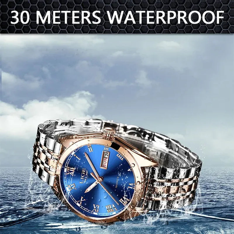 2019 LIGE New Rose Gold Women Watch Business Quartz Watch  Luxury Female Wrist Watch Girl Clock