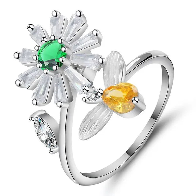 Flower Bees  Silver Multicolor Creative Sweet Cute Princess Rings Daisy Opening Ring Adjustable Ring Anniversary Statement Natural Gemstones Pink Sapphire White Sapphire Ring