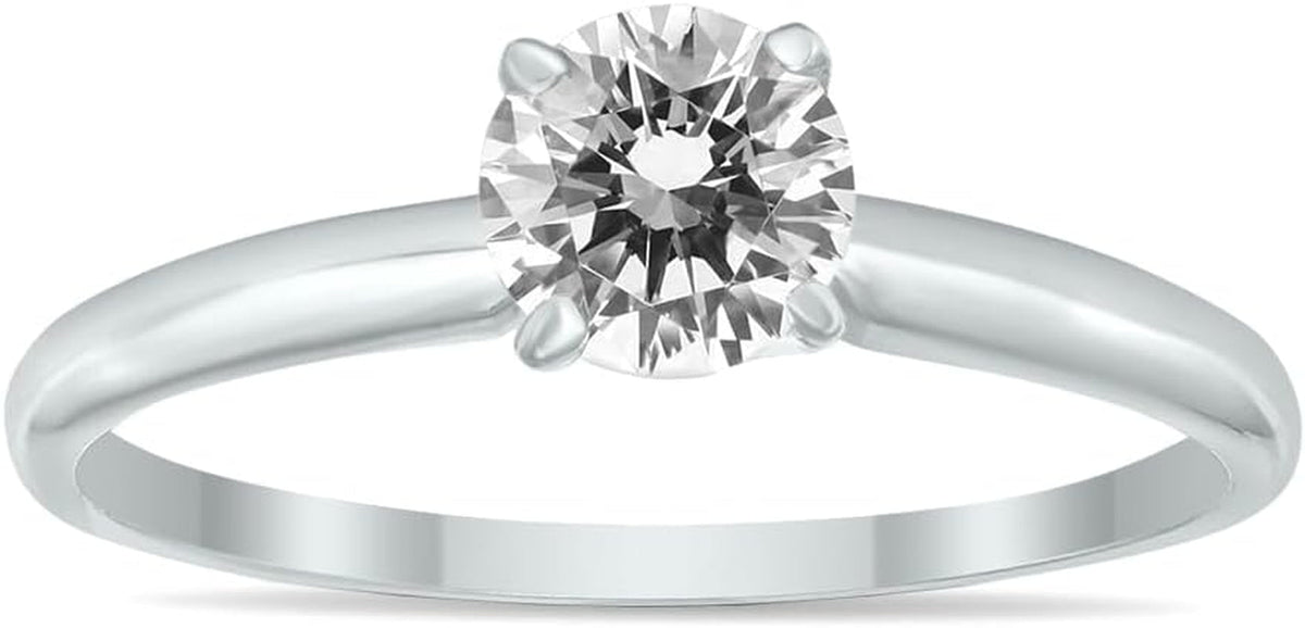 Certified 1/4 Carat - 1 Carat Diamond Solitaire Ring Available in 14K White Gold (J-K Color, I2-I3 Clarity)