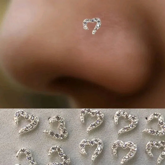 Women 925 Sterling Silver Diamond Crystal Piercing Stud Nose Ring