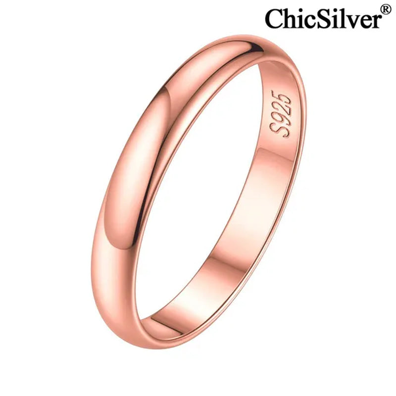 ChicSilver Ring Solid 925 Sterling Silver 2/3mm Thin Plain Dome High Polish Wedding Band Rings for Him and Her Size 4-12