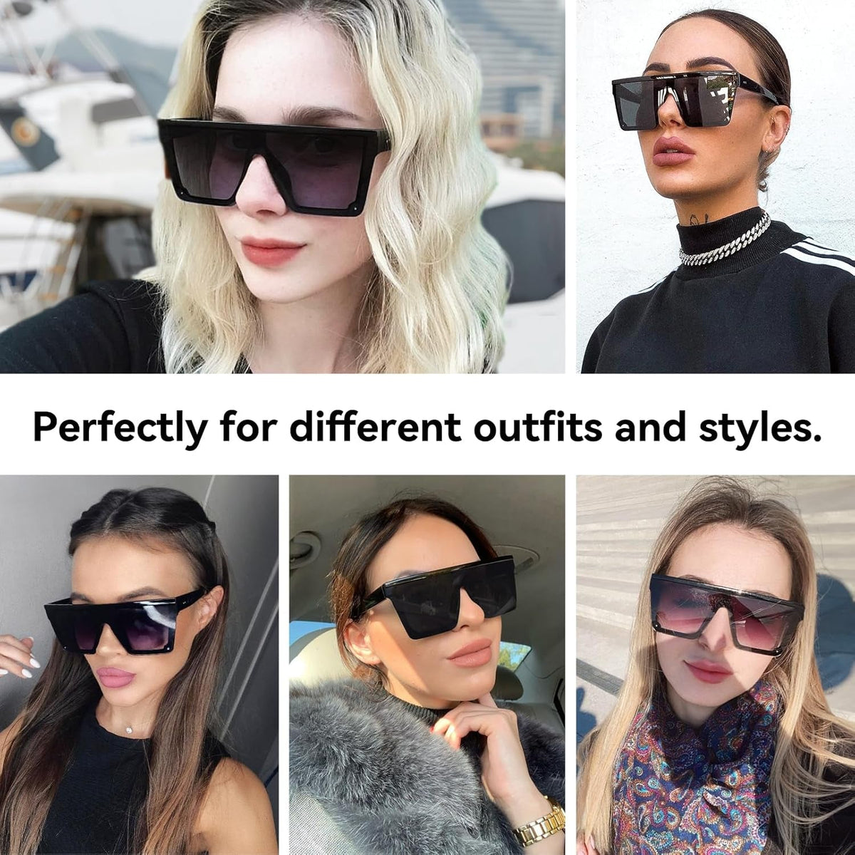 Square Oversized Sunglasses for Women Men Fashion Flat Top Big Black Frame Shades