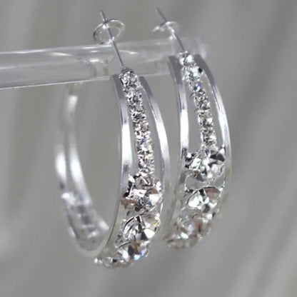 Women's Fashion Exquisite Rhinestone Oval Drop 925 Sterling Silver Earrings for Women Natural Diamond Wedding Engagement Party Banquet Hoop Earring Birthday Anniversary Gift