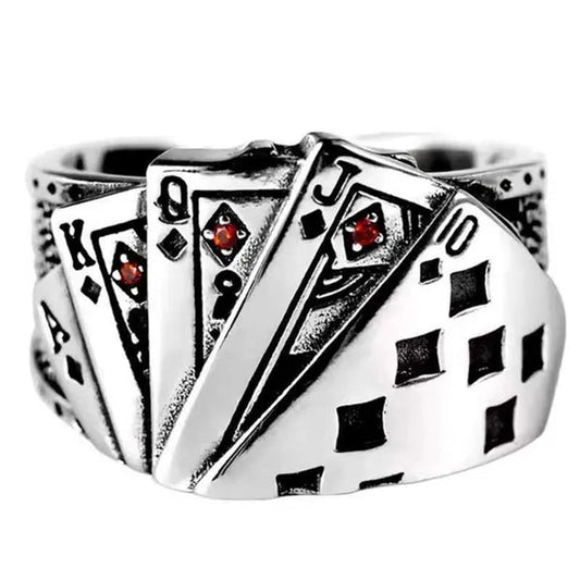 Flush Poker Ring Men and Women's Personality Domineering Retro Made Old Diamond Set Square Open Size