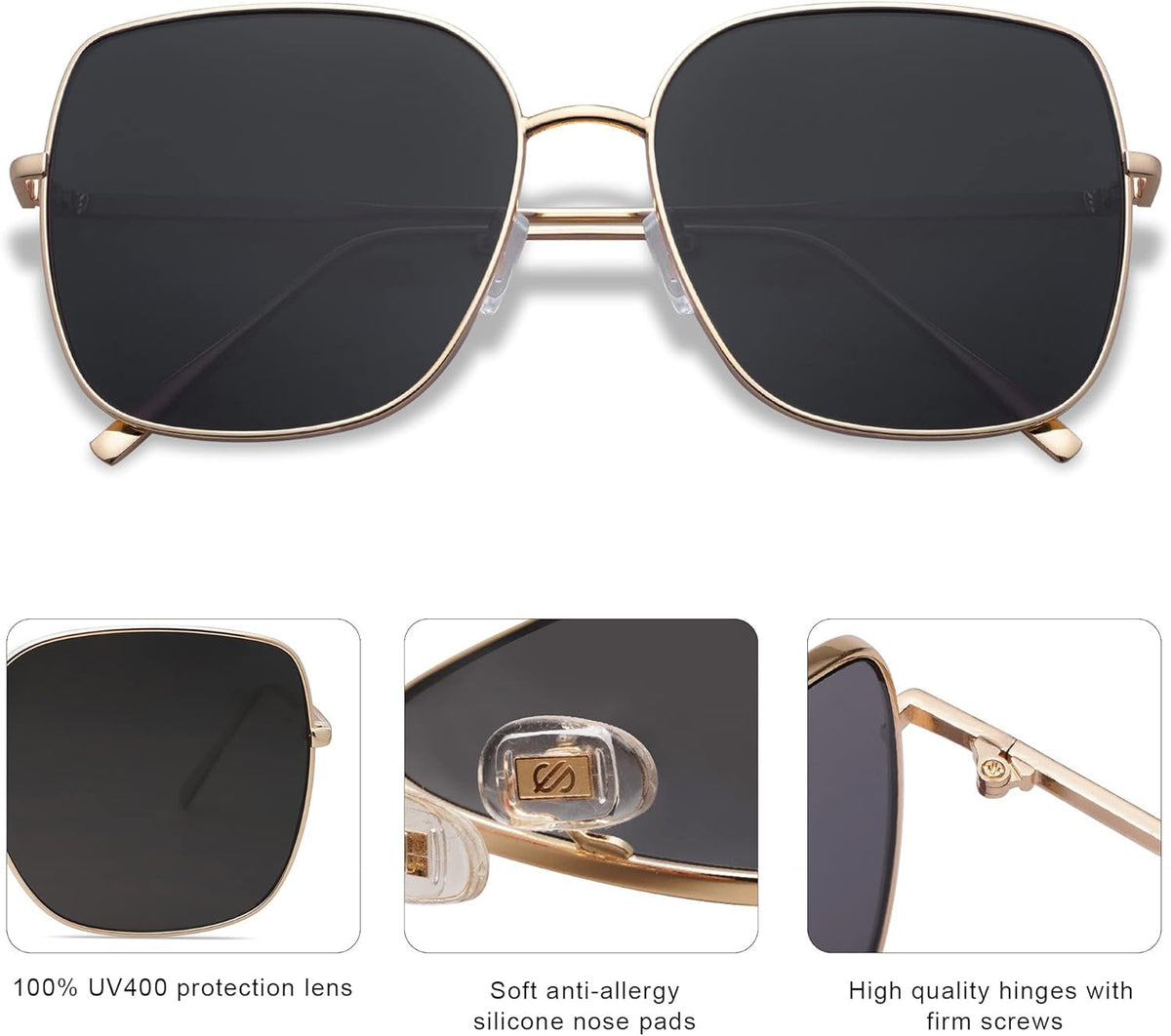 Trendy Oversized Square Metal Frame Sunglasses for Women Men Retro Big Flat Lens UV Protection Sunglasses SJ1146
