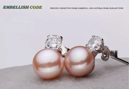 charming natural fresh water stud pearl earrings 8mm fine jewelry 925 sterling silver zirconium white black purple brown blue