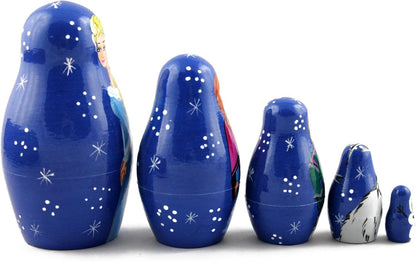 Matryoshka Matrioska Babuska Russian Nesting Wooden Doll Frozen Elsa Anna Elza Olaf Matryoshika Babushka 5 Pcs Stacking Hand Painting Nested Matriosjka Matrioska Matreshka Matrjoska Matroeska