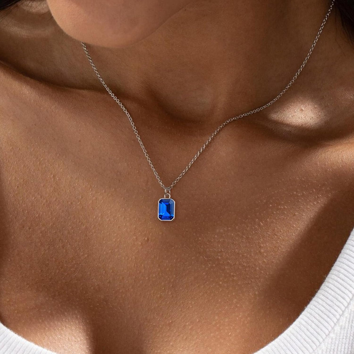Layered Birthstone Necklace for Women Girls, Gold Silver Rose Gold Plated Layered Paperclip Chain Choker Necklace with Rectangle Birthstone Pendant Birthday Gifts for Women Girls Jewelry