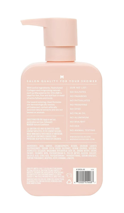 Volume Shampoo 12Oz for Thin, Fine, and Oily Hair, Made from Coconut Oil, Ginger Extract, & Vitamin E, 100% Recyclable Bottles (354Ml), Pink (10428)
