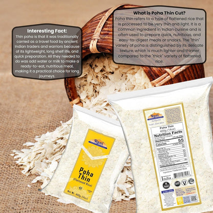 Rani Poha (Powa) Thin Cut (Flattened Rice) 14Oz (400G) ~ All Natural, Salt-Free | Vegan | Kosher | No Colors | Gluten Friendly | Indian Origin