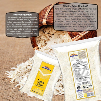 Rani Poha (Powa) Thin Cut (Flattened Rice) 14Oz (400G) ~ All Natural, Salt-Free | Vegan | Kosher | No Colors | Gluten Friendly | Indian Origin