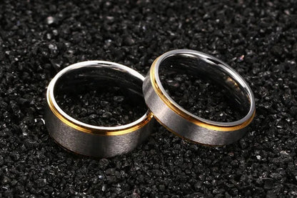 Stainless Steel Gold Edged 2-Tone Brushed Wedding Band Ring Men/Women's Fashion Jewelry