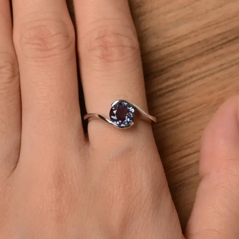 Natural Gemstone Rings for Women 925 Silver Solitaire Alexandrite Rings Bridal Proposal Engagement Ring Jewelry