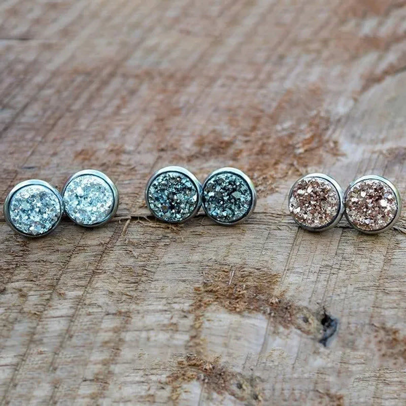 3pairs Vintage Stainless Natural Gemstones Opal Druzy Stud Earring Set 925 Sterling Silver Hypoallergenic Engagement Wedding Studs Earrings Bridesmaid Jewelry Gifts