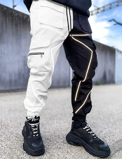 Mens Cargo Pants Hip Hop Techwear Harem Pant Jogger Sweatpants with Pockets Jogging Punk Black/White XL