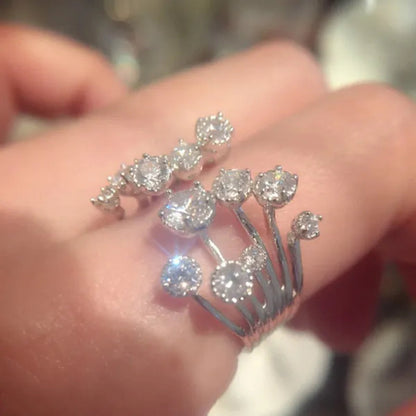 Gorgeous  Silver Crown Natural Gemstones White Sapphire Birthstone Bride Wedding Engagement Multilayer Rose Flower Ring Size 6 7 8 9 10