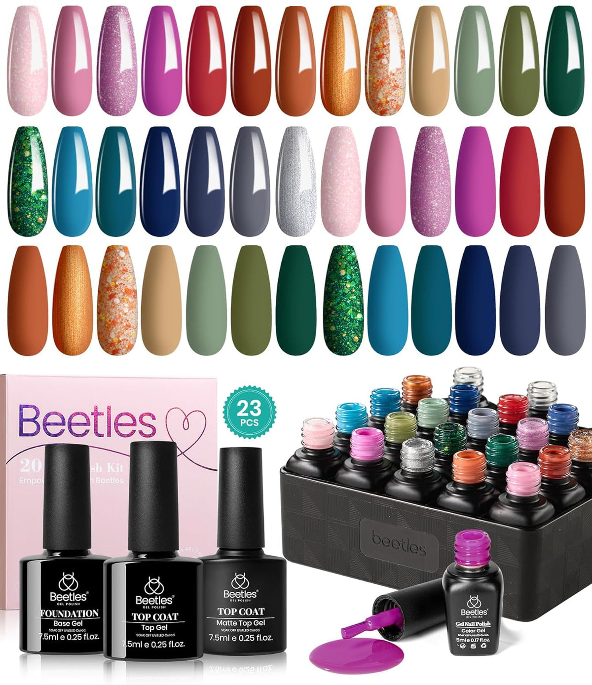Nail Set 20 Colors Healing Elixir Collection Manicure Kit Pink Neutral Purple Blue Green Gel Nail Kit with 3Pcs Base Matte and Glossy Top Coat Soak off Uv for Women 2024 Ideal Gift