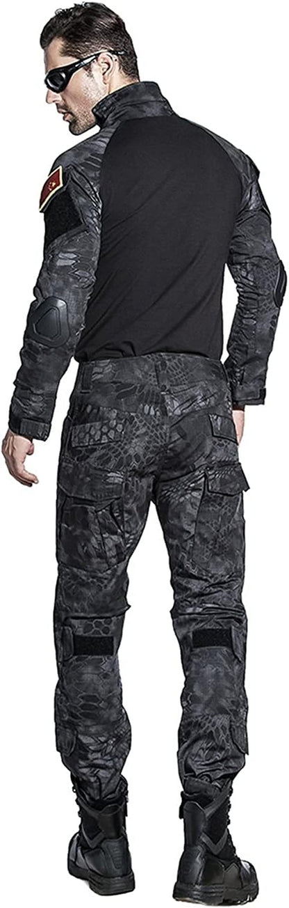 Mens Tactical Military Suits Long Sleeve Rip-Stop Uniforms Combat Shirt and Pants Elbow Knee Pads