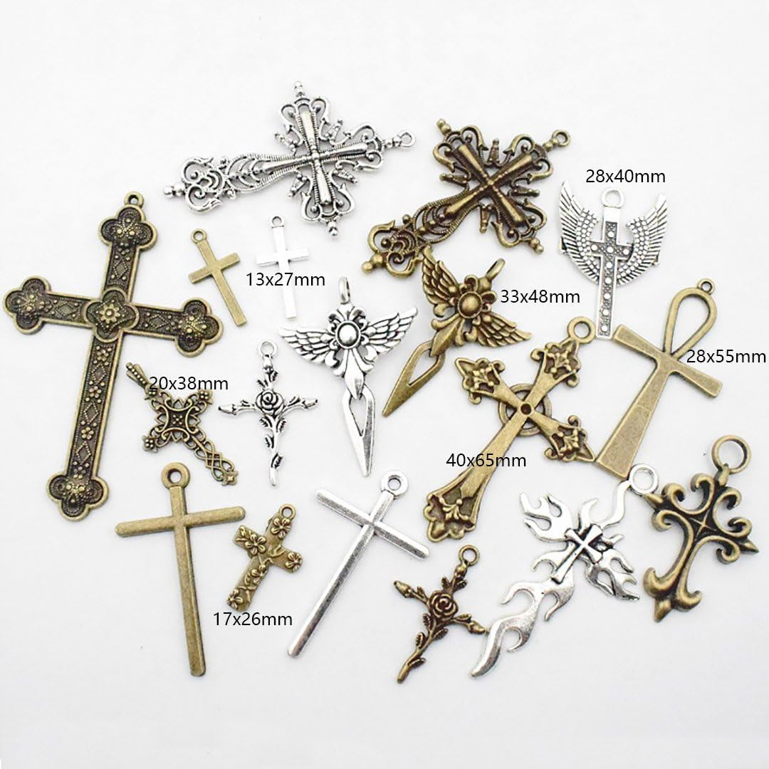 100G Big Cross Pendants Collection - Antique Bronze Silver Sword Holy Angel Jesus Peace Cross Crucifix Metal Charms for Jewelry Making DIY Findings (HM23)