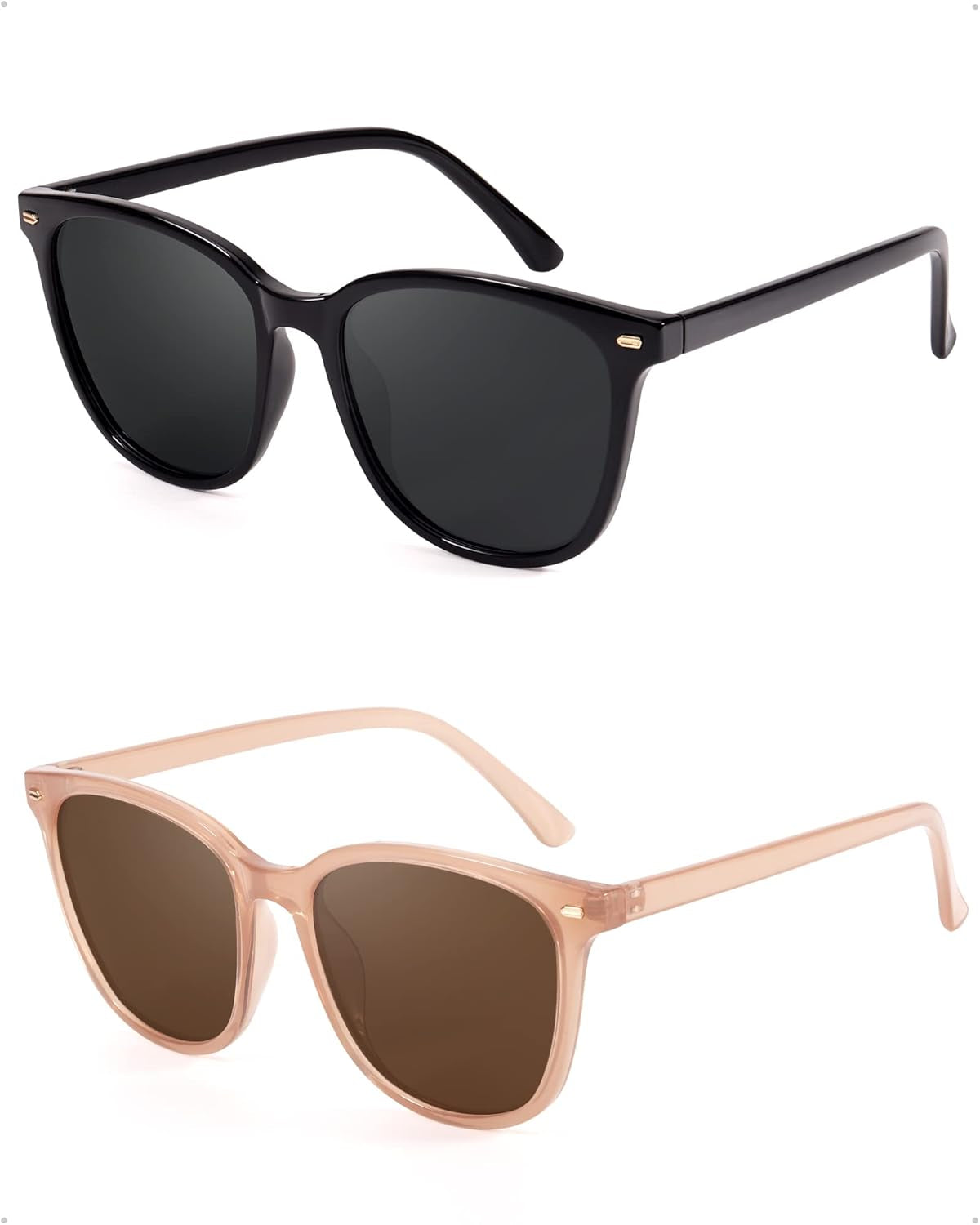 2 Packs Sunglasses for Women Polarized UV400 Protection Lens Big Frame Fashion Glasses Trendy Stylish Shade