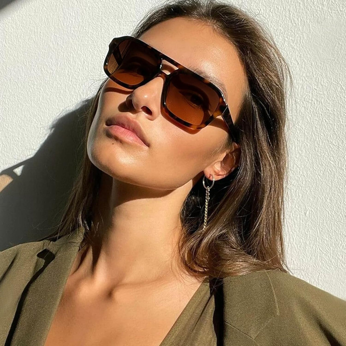Retro Square Sunglasses for Women Men Trendy Rectangle Aviator Sun Glasses Vintage 70S Shades