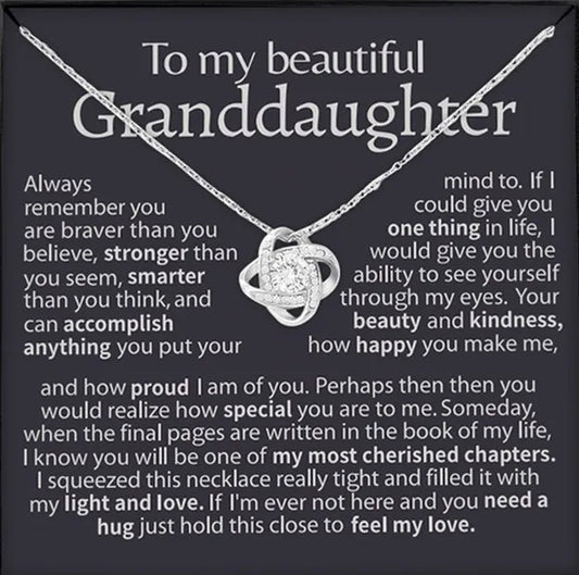 To My Beautiful Granddaughter S925 Sterling Silver Cubic Zirconia Knot Necklace Birthday Gift Ideas Message Card Gifts