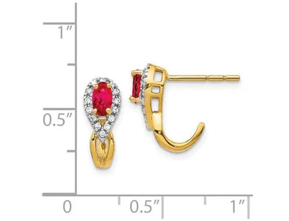 7/10 Carat (ctw) Natural Ruby and Diamond 1/7 Carat (ctw) J-Hoop Earrings in 14K Yellow Gold