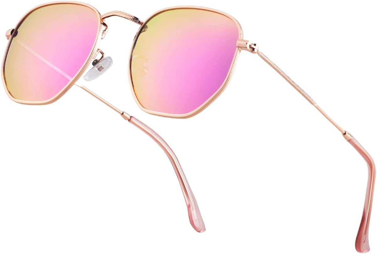 Hipster Hexagonal Polarized Sunglasses Men Women Geometric Square Small Vintage Metal Frame Retro Shade Glasses