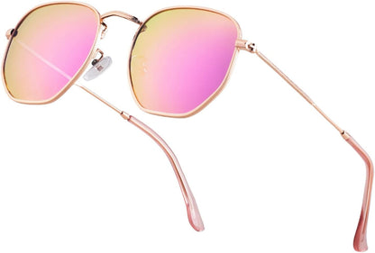 Hipster Hexagonal Polarized Sunglasses Men Women Geometric Square Small Vintage Metal Frame Retro Shade Glasses