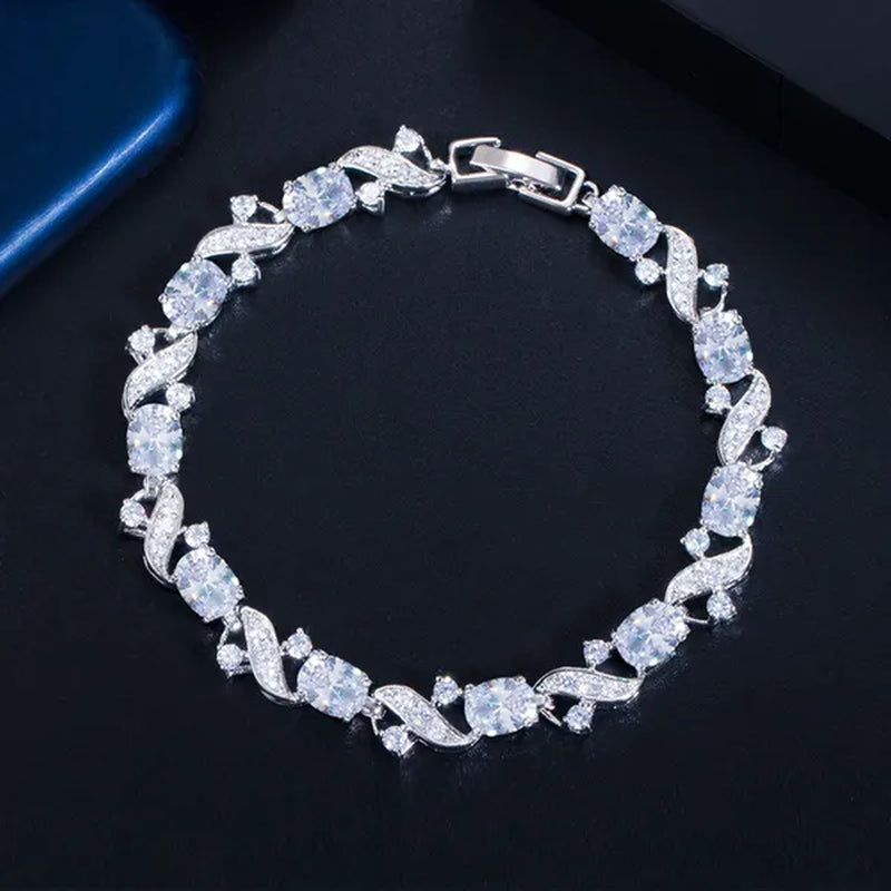 Gloriya Delicate Design Sky Blue Charm Oval Stone Tennis Bracelet Bangle for Women Fashion CZ Silver Plated Elegant Jewelry